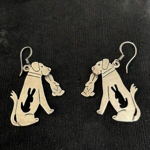 sterling silver earrings, A dog and his rabbit